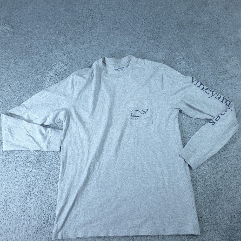 Vineyard Vines Shirt Mens Small Gray Long Sleeve Pocket Whale Graphic Tee